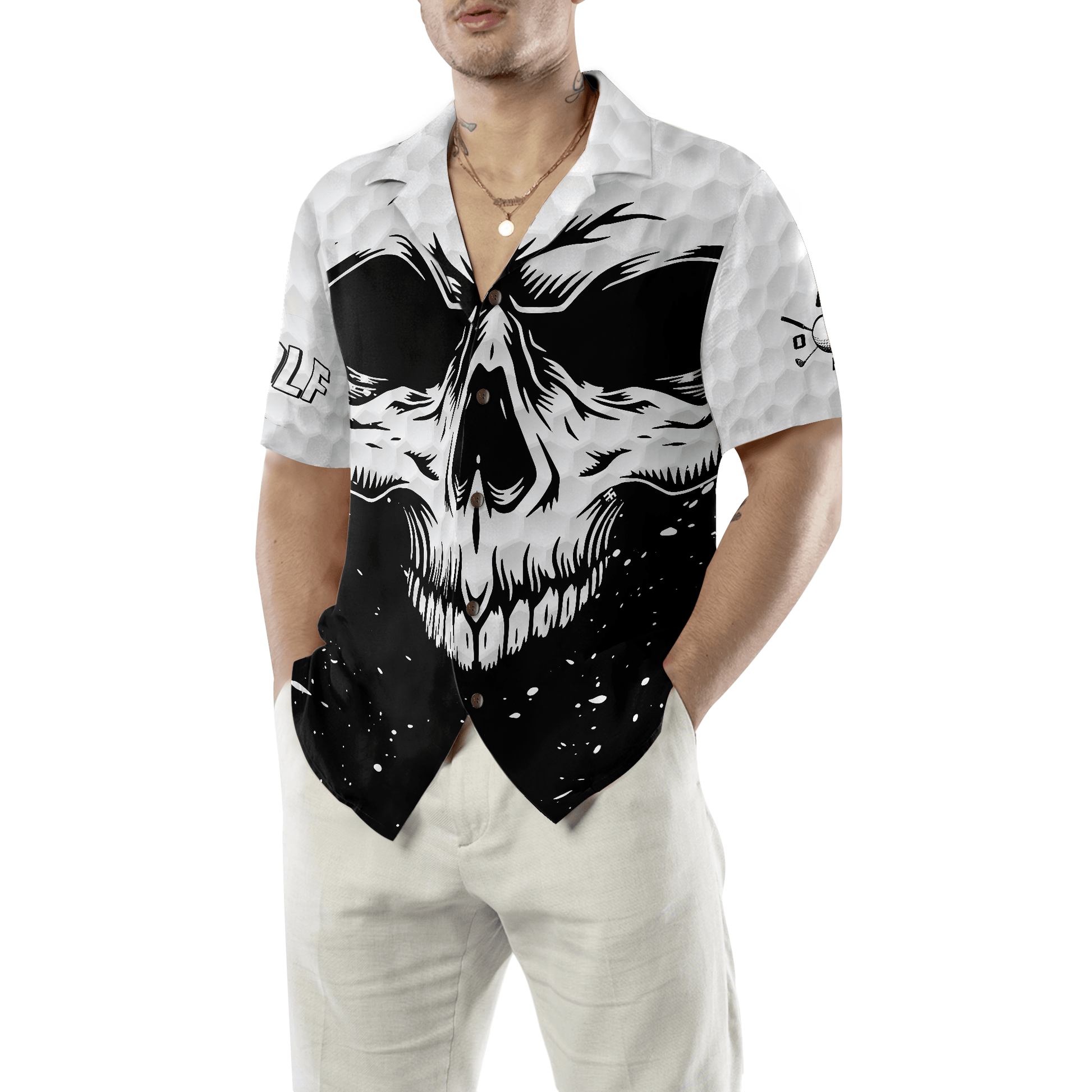 Golf Hawaiian Shirt White Skull, Colorful Summer Aloha Hawaiian Shirt For Men Women, Gift For Friend, Family, Husband, Wife, Golf Lovers, Golfers - Amzanimalsgift