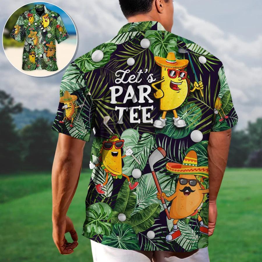 Golf Hawaiian Shirts - Funny Taco Playing Golf Aloha Shirt For Summer, Let's Par Tee Tropical Leaves Hawaiian Shirt - Perfect Gift For Men, Golf Lovers, Golfers - Amzanimalsgift