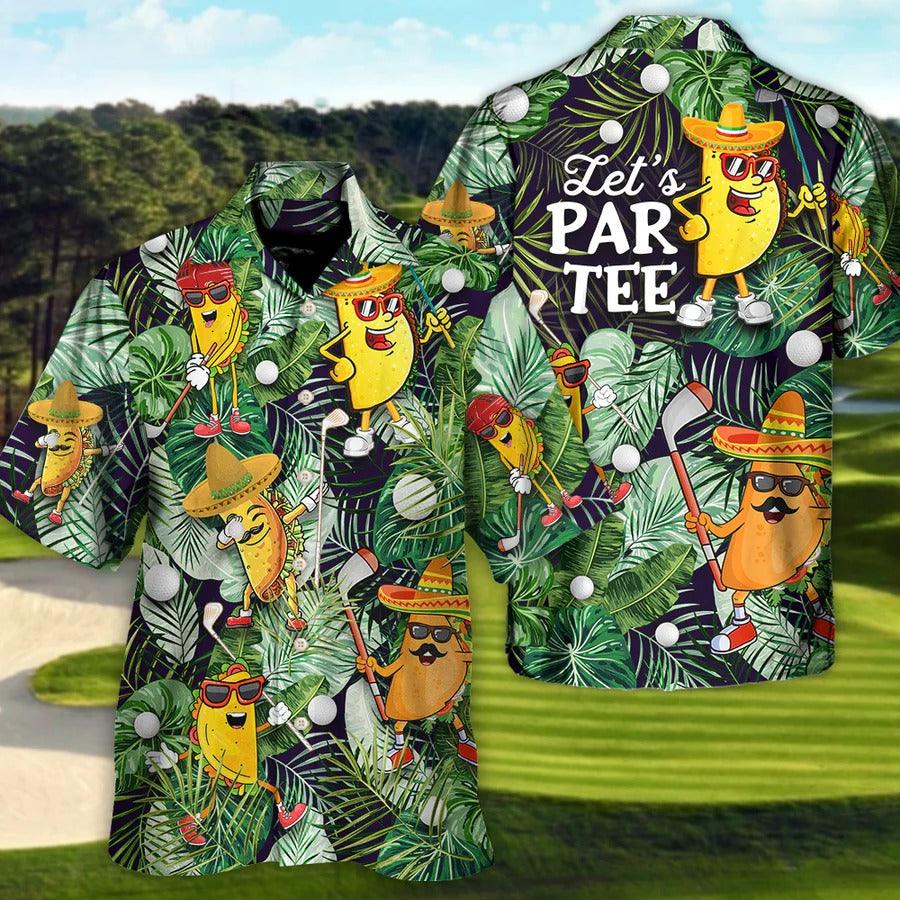 Golf Hawaiian Shirts - Funny Taco Playing Golf Aloha Shirt For Summer, Let's Par Tee Tropical Leaves Hawaiian Shirt - Perfect Gift For Men, Golf Lovers, Golfers - Amzanimalsgift