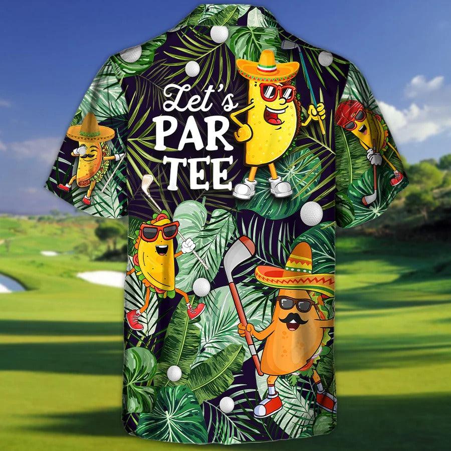 Golf Hawaiian Shirts - Funny Taco Playing Golf Aloha Shirt For Summer, Let's Par Tee Tropical Leaves Hawaiian Shirt - Perfect Gift For Men, Golf Lovers, Golfers - Amzanimalsgift