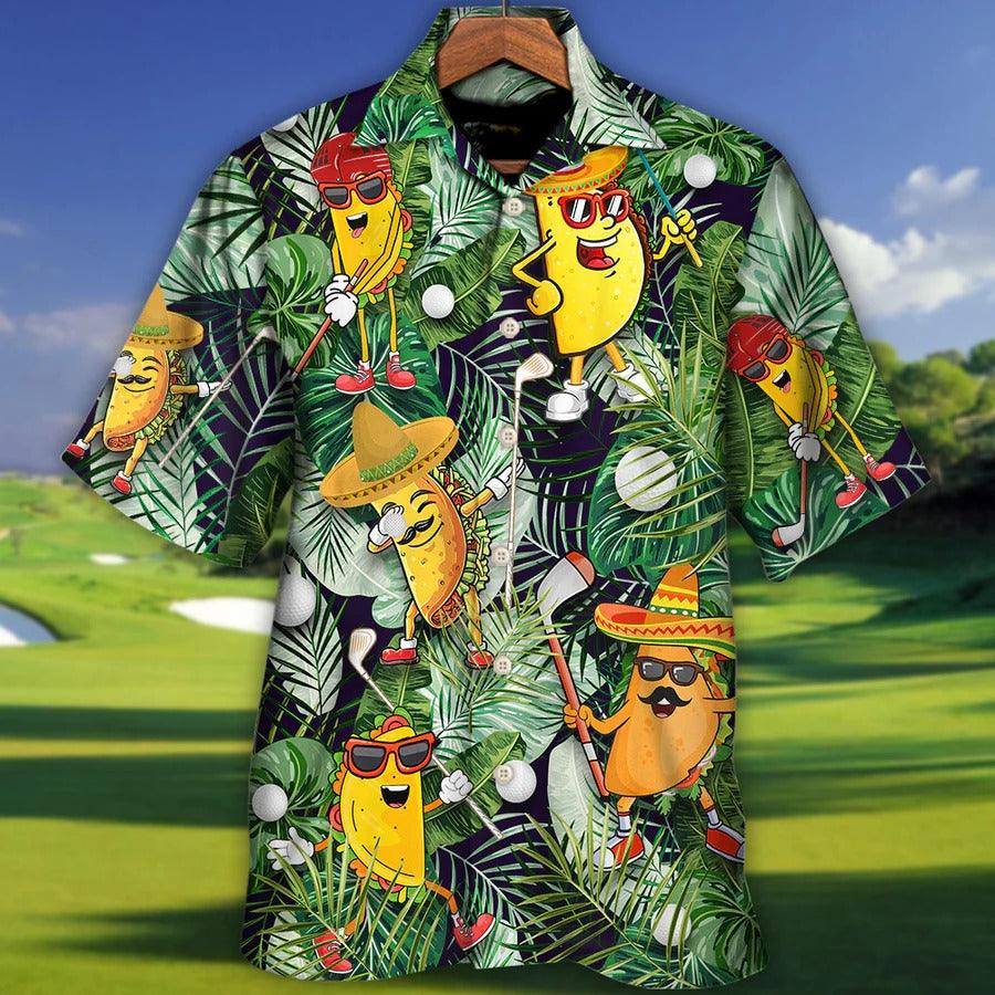 Golf Hawaiian Shirts - Funny Taco Playing Golf Aloha Shirt For Summer, Let's Par Tee Tropical Leaves Hawaiian Shirt - Perfect Gift For Men, Golf Lovers, Golfers - Amzanimalsgift