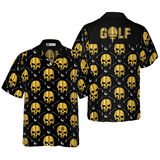 Golf Hawaiian Shirts, Golf And Golden Skull Pattern Aloha Hawaiian Shirt For Summer - Gift For Men Women, Friend, Team, Golf Lovers - Amzanimalsgift