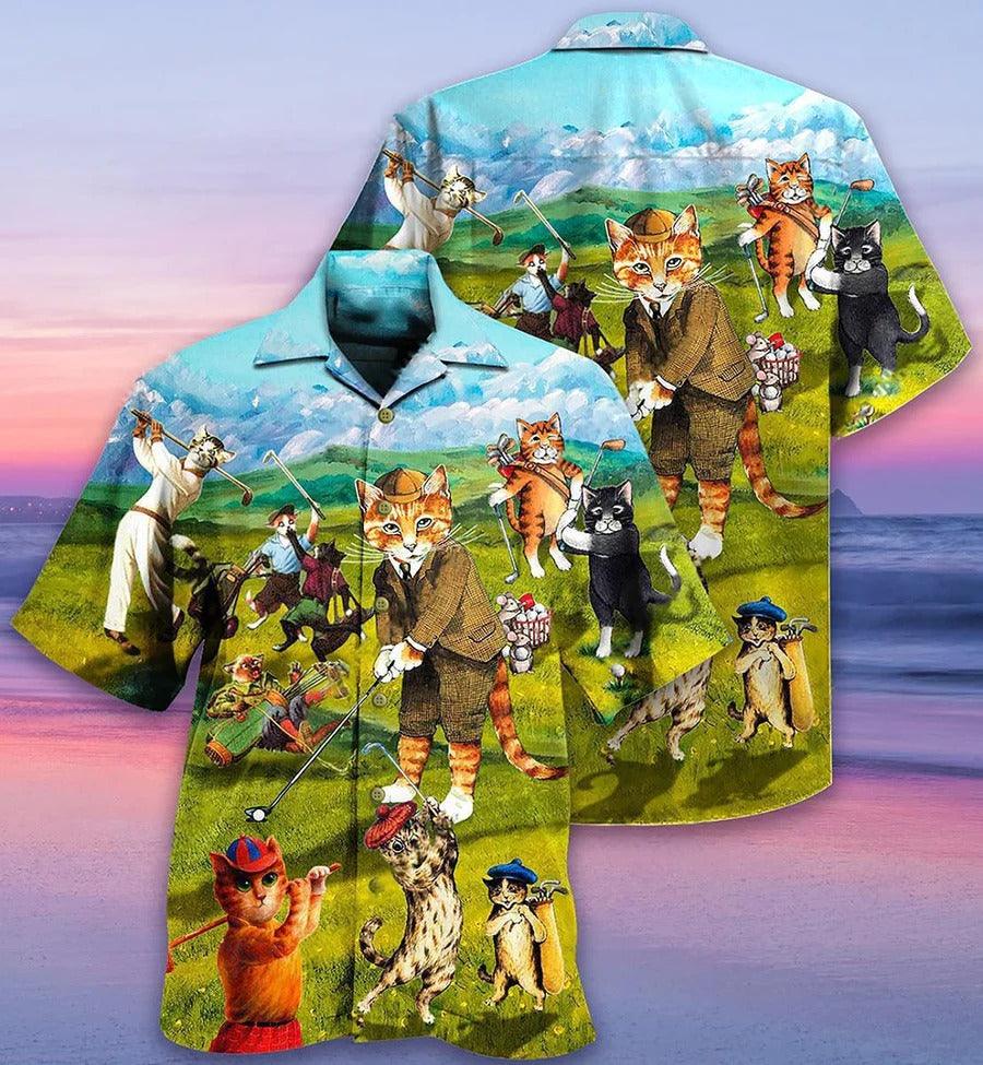 Golf Hawaiian Shirts - Golf Cats That What I Do I Play Golf And I Know Thing Hawaiian Shirt - Perfect Gift For Men, Golfer, Cat Lovers - Amzanimalsgift