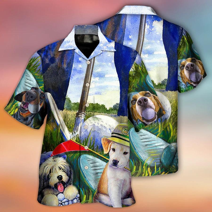 Golf Hawaiian Shirts - Golf Dog Funny Lover Golf Art Style Hawaiian Shirt - Perfect Gift For Men, Dog Lovers, Golfers - Amzanimalsgift