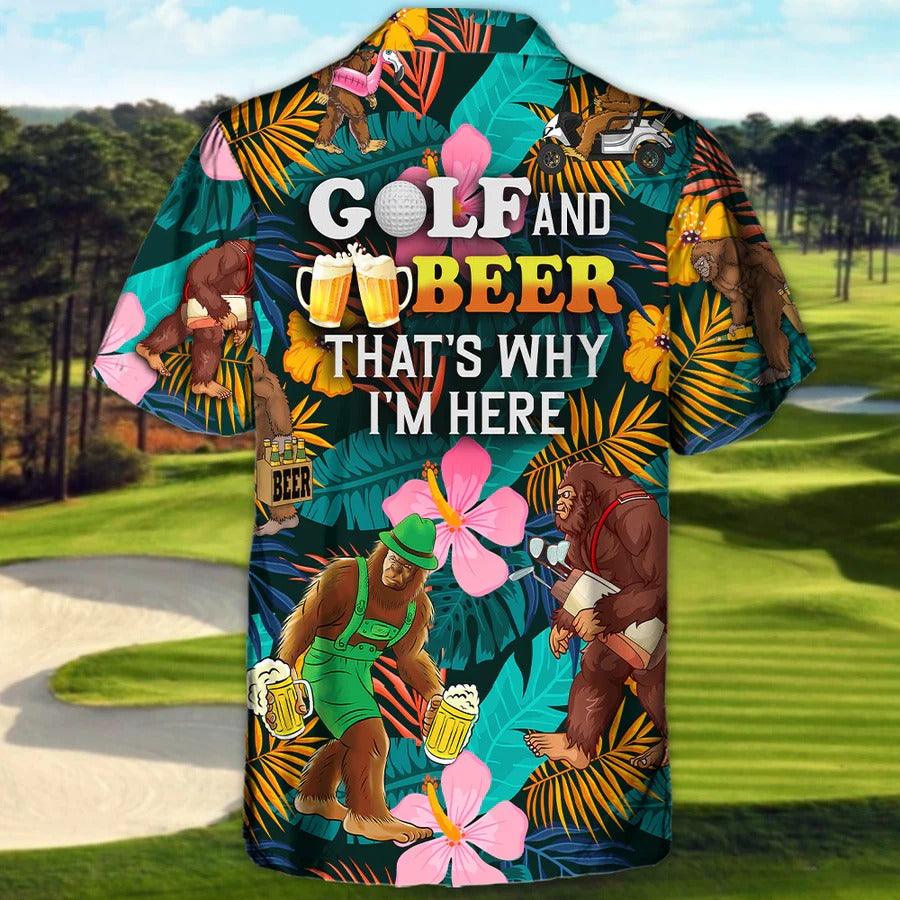 Golf Hawaiian Shirts - Golf Funny Bigfoot Playing Golf, Golf and Beer Tropical Floral Hawaiian Shirt - Perfect Gift For Men, Golfers, Golf Lovers - Amzanimalsgift