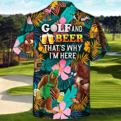 Golf Hawaiian Shirts - Golf Funny Bigfoot Playing Golf, Golf and Beer Tropical Floral Hawaiian Shirt - Perfect Gift For Men, Golfers, Golf Lovers - Amzanimalsgift