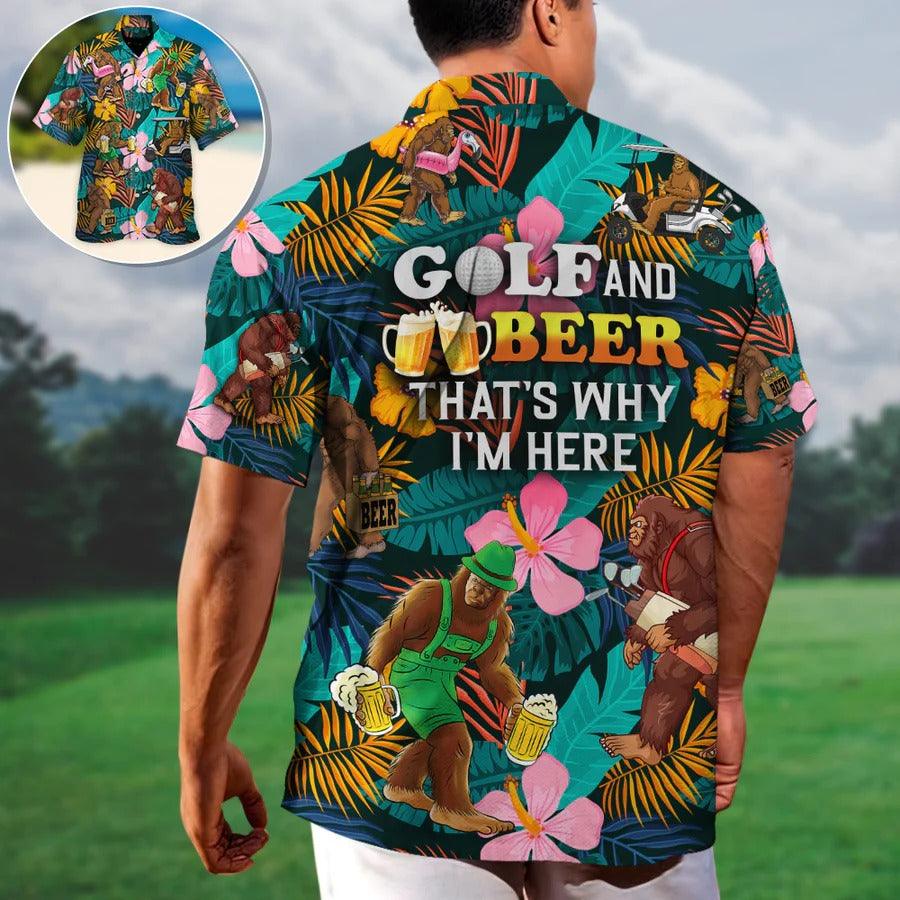 Golf Hawaiian Shirts - Golf Funny Bigfoot Playing Golf, Golf and Beer Tropical Floral Hawaiian Shirt - Perfect Gift For Men, Golfers, Golf Lovers - Amzanimalsgift