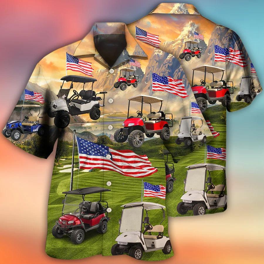 Golf Hawaiian Shirts - Independence Day, American Flag, Club Car Hawaiian Shirt - Perfect Gift For Men, Golfers, Happy 4th Of July - Amzanimalsgift
