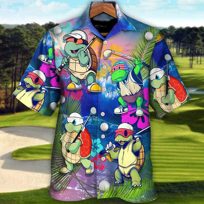 Golf Hawaiian Shirts - Turtle Playing Golf In The Beach Aloha Shirts, I'd Tap That Hawaiian Shirt - Perfect Gift For Men, Golfers, Golf Lovers - Amzanimalsgift
