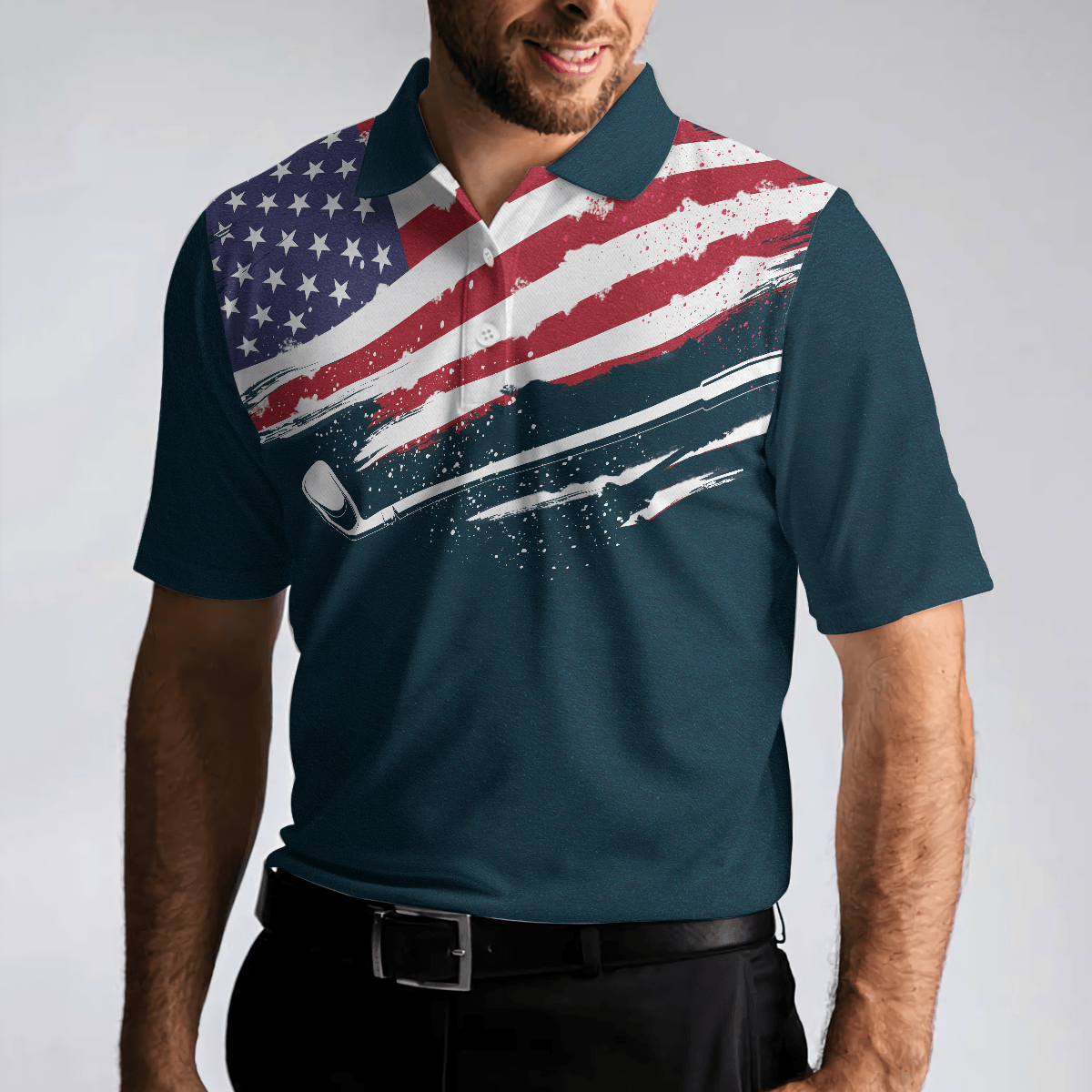 Golf Men Polo Shirt, American Flag, Eat Sleep Golf Repeat Polo Shirt, Dark Navy Golf Shirt For Men - Gift For Golfers, Golf Lovers - Amzanimalsgift
