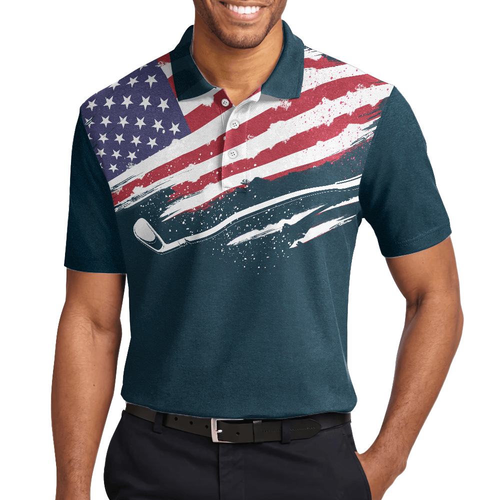Golf Men Polo Shirt, American Flag, Eat Sleep Golf Repeat Polo Shirt, Dark Navy Golf Shirt For Men - Gift For Golfers, Golf Lovers - Amzanimalsgift