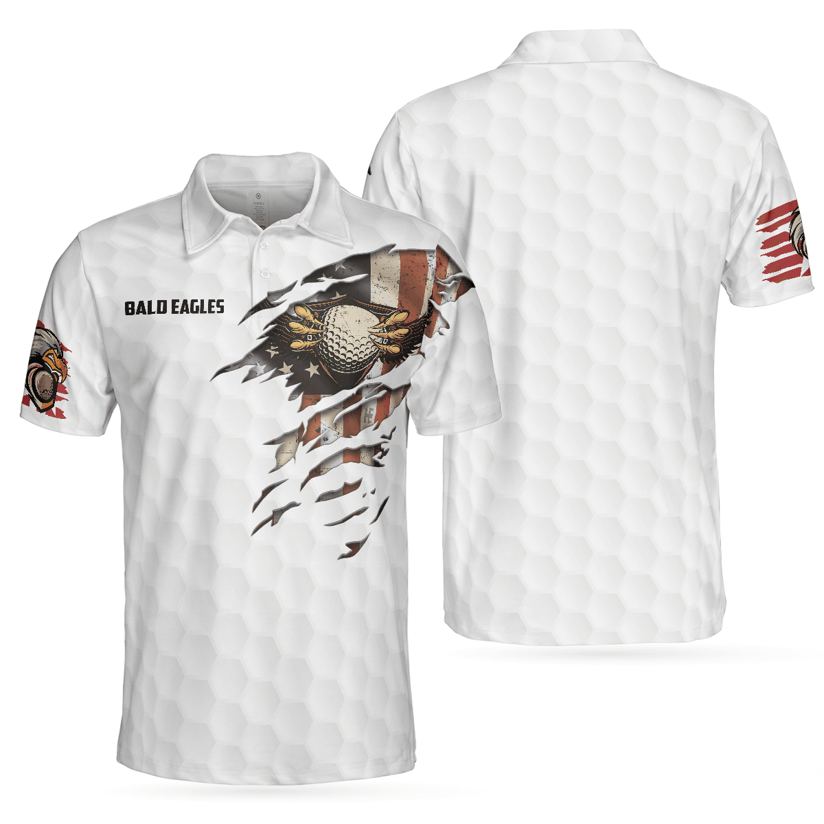 Golf Men Polo Shirt, American Flag, Golf Ball Texture Men Polo Shirt, Bald Eagles American Golf Polo Shirt For Men - Gift For Golf Lovers, Golfers - Amzanimalsgift