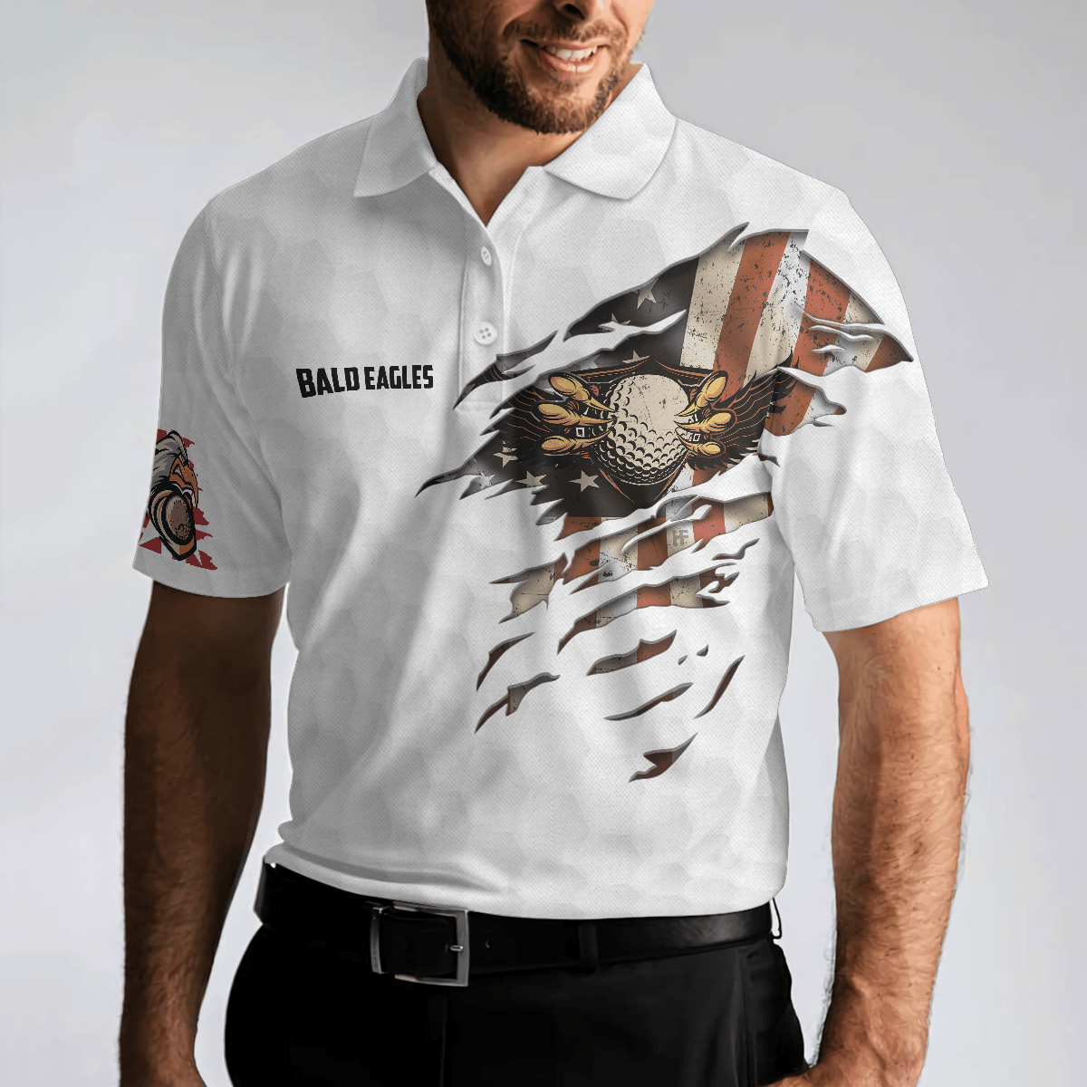 Golf Men Polo Shirt, American Flag, Golf Ball Texture Men Polo Shirt, Bald Eagles American Golf Polo Shirt For Men - Gift For Golf Lovers, Golfers - Amzanimalsgift