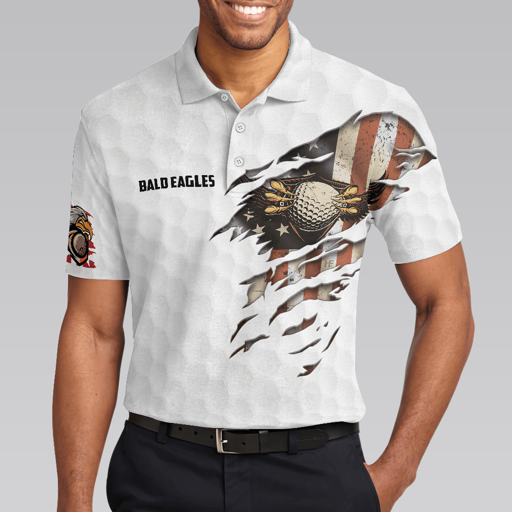 Golf Men Polo Shirt, American Flag, Golf Ball Texture Men Polo Shirt, Bald Eagles American Golf Polo Shirt For Men - Gift For Golf Lovers, Golfers - Amzanimalsgift