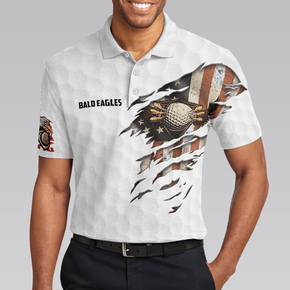 Golf Men Polo Shirt, American Flag, Golf Ball Texture Men Polo Shirt, Bald Eagles American Golf Polo Shirt For Men - Gift For Golf Lovers, Golfers - Amzanimalsgift