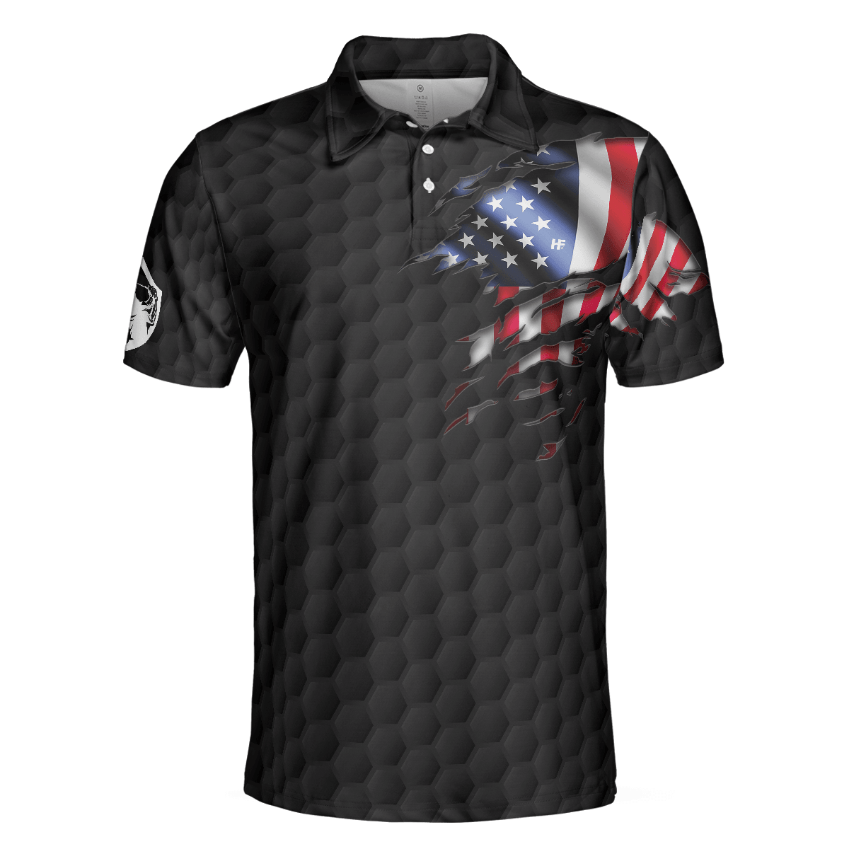 Golf Men Polo Shirt, American Flag Golfer Black Version, Golf Ball Pattern Polo Shirt For Men - Gift For Golfers, Golf Lovers - Amzanimalsgift