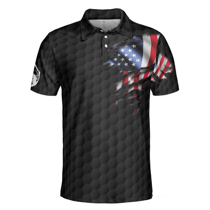 Golf Men Polo Shirt, American Flag Golfer Black Version, Golf Ball Pattern Polo Shirt For Men - Gift For Golfers, Golf Lovers - Amzanimalsgift