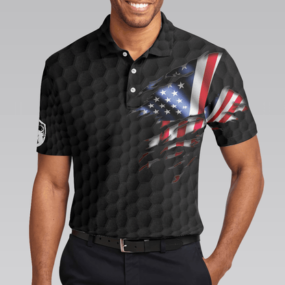 Golf Men Polo Shirt, American Flag Golfer Black Version, Golf Ball Pattern Polo Shirt For Men - Gift For Golfers, Golf Lovers - Amzanimalsgift