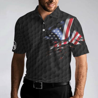 Golf Men Polo Shirt, American Flag Golfer Black Version, Golf Ball Pattern Polo Shirt For Men - Gift For Golfers, Golf Lovers - Amzanimalsgift