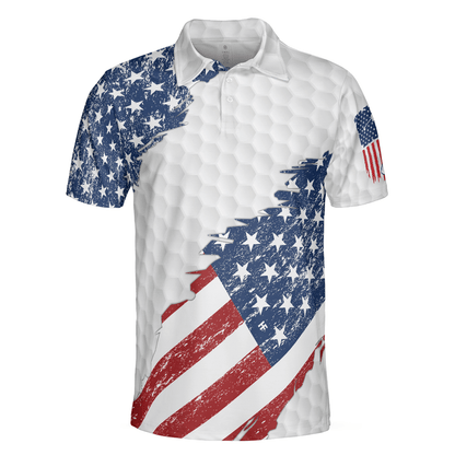 Golf Men Polo Shirt, American Flag Ripped, Simple American Golf Polo Shirt For Men - Best Gift Idea For American Golfers, Golf Lovers - Amzanimalsgift