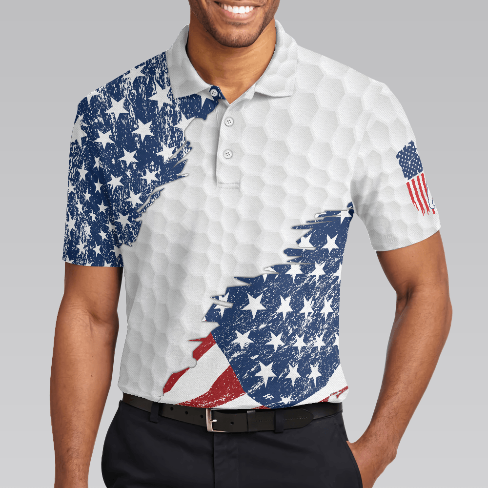 Golf Men Polo Shirt, American Flag Ripped, Simple American Golf Polo Shirt For Men - Best Gift Idea For American Golfers, Golf Lovers - Amzanimalsgift