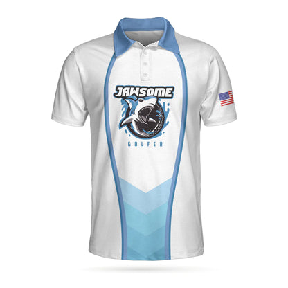 Golf Men Polo Shirt, American Flag Shark, Jawsome Golfer Polo Shirt For Men - Best Gift For Golfers, Golf Lovers - Amzanimalsgift