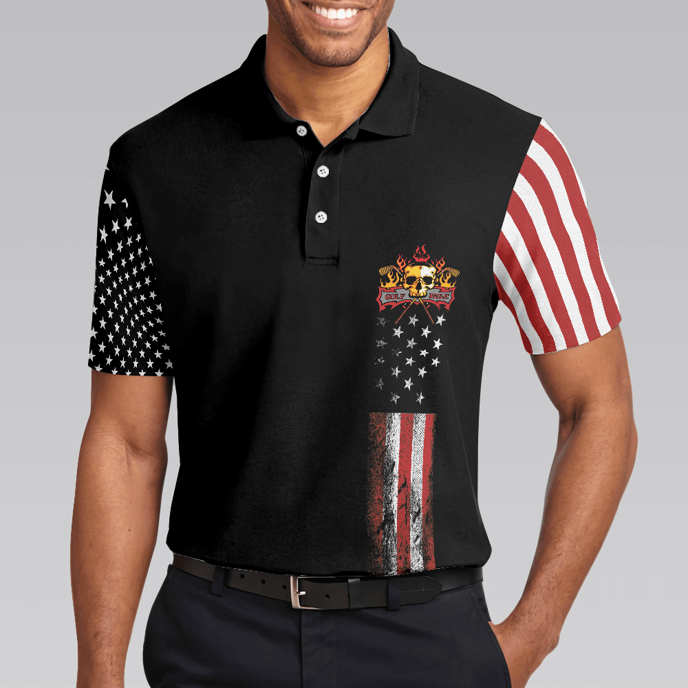 Golf Men Polo Shirt, American Flag Skull Golf Polo Shirt, Dark Theme American Flag Polo Shirt For Men - Best Gift For Golf Lovers, Golfers - Amzanimalsgift