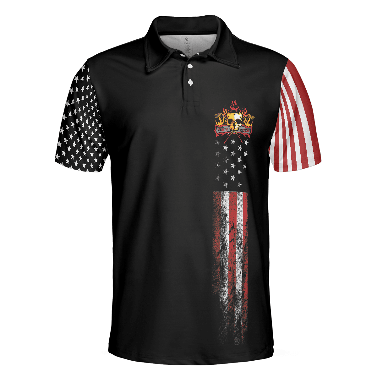 Golf Men Polo Shirt, American Flag Skull Golf Polo Shirt, Dark Theme American Flag Polo Shirt For Men - Best Gift For Golf Lovers, Golfers - Amzanimalsgift
