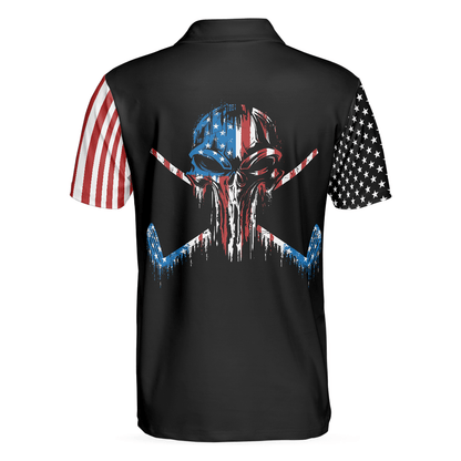 Golf Men Polo Shirt, American Flag Skull Golf Polo Shirt, Dark Theme American Flag Polo Shirt For Men - Best Gift For Golf Lovers, Golfers - Amzanimalsgift