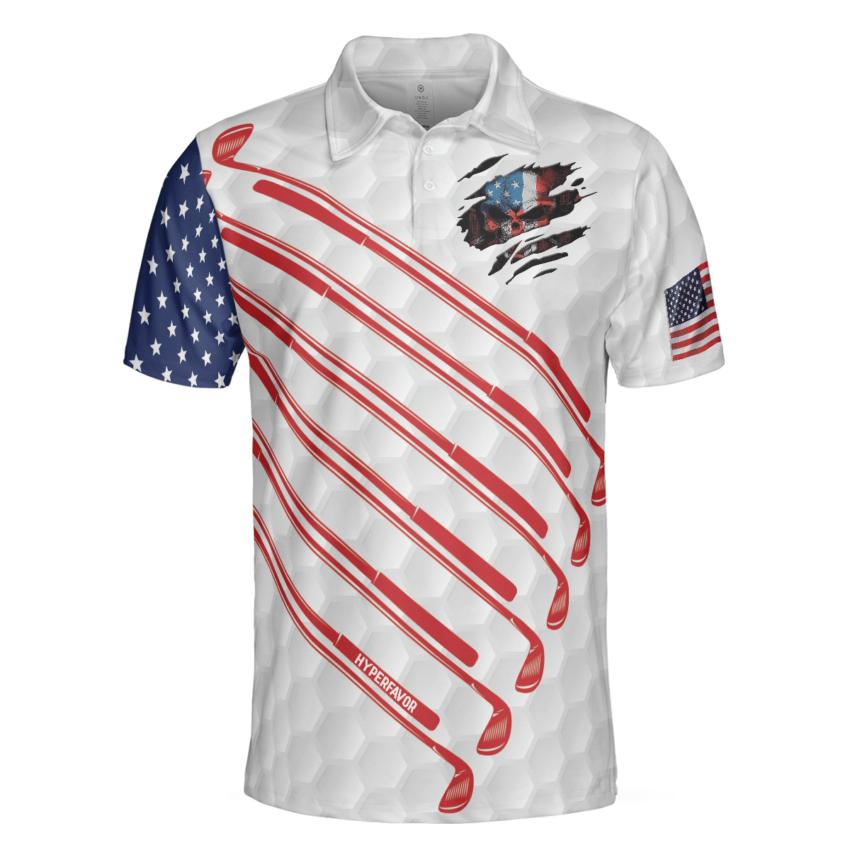 Golf Men Polo Shirt, American Flag Skull, Patriotic Golf Shirt For Men - Best Gift For Golfers, Golf Lovers - Amzanimalsgift