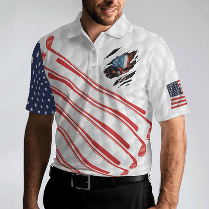 Golf Men Polo Shirt, American Flag Skull, Patriotic Golf Shirt For Men - Best Gift For Golfers, Golf Lovers - Amzanimalsgift