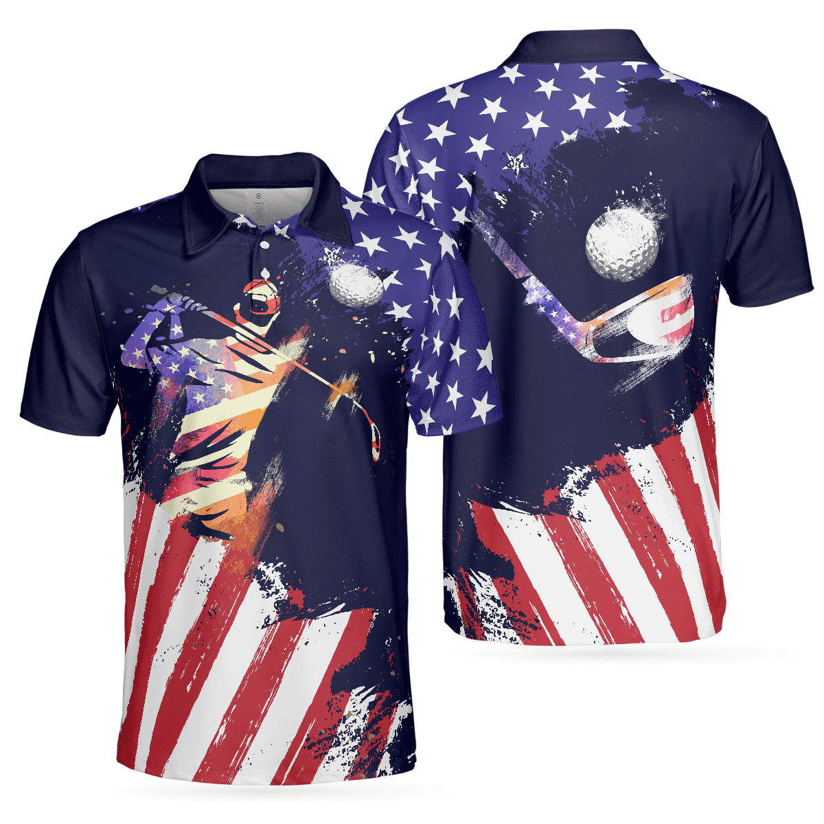 Golf Men Polo Shirt, American Flag with Abstract Golf Swing Independence Day Polo Shirts For Men, 4th Of July Gift For Golfers, Golf Team Lovers - Amzanimalsgift