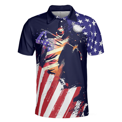 Golf Men Polo Shirt, American Flag with Abstract Golf Swing Independence Day Polo Shirts For Men, 4th Of July Gift For Golfers, Golf Team Lovers - Amzanimalsgift
