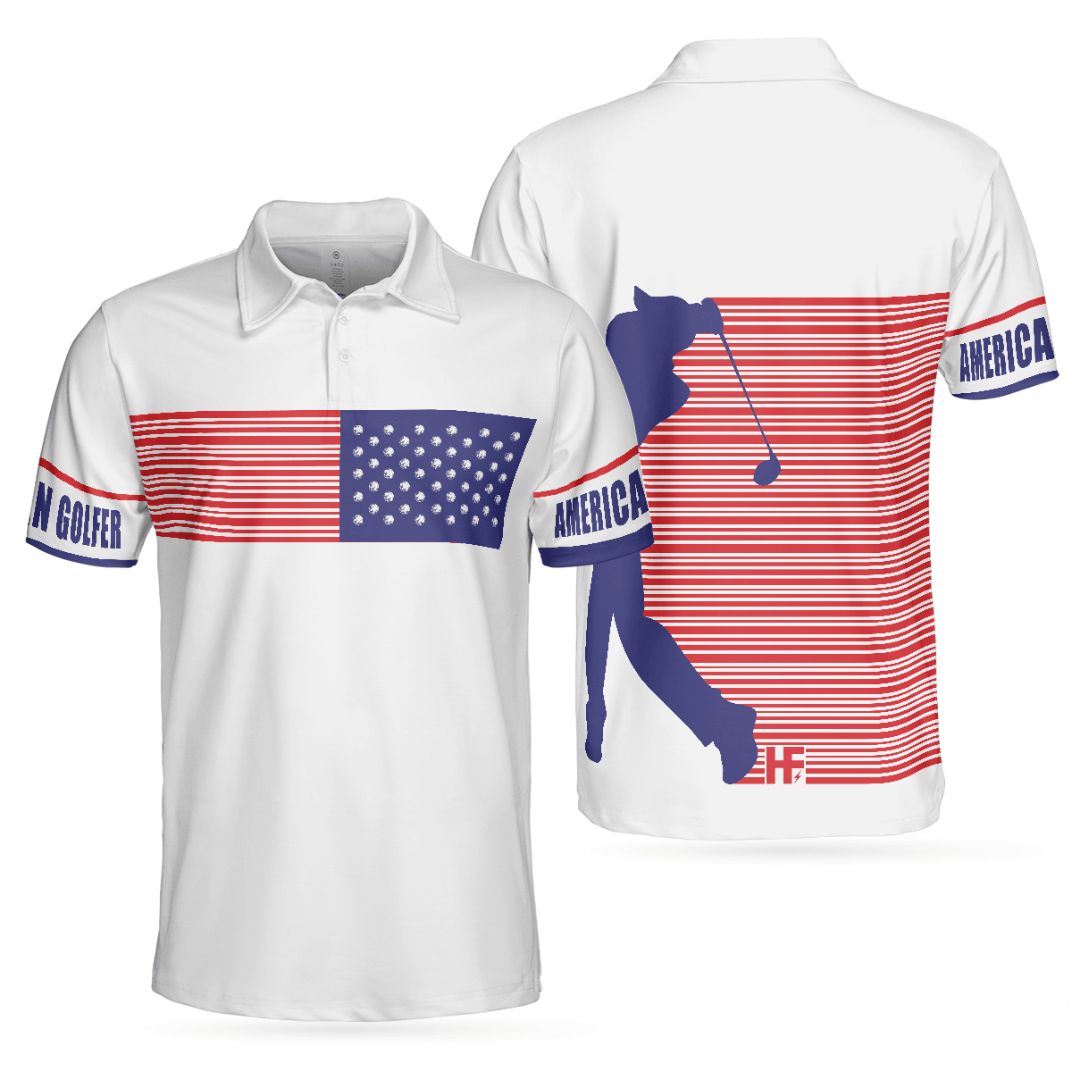 Golf Men Polo Shirt, American Golfer, Strips Barcode American Flag Polo Shirt For Men - Best Gift For Golfers, Golf Lovers - Amzanimalsgift