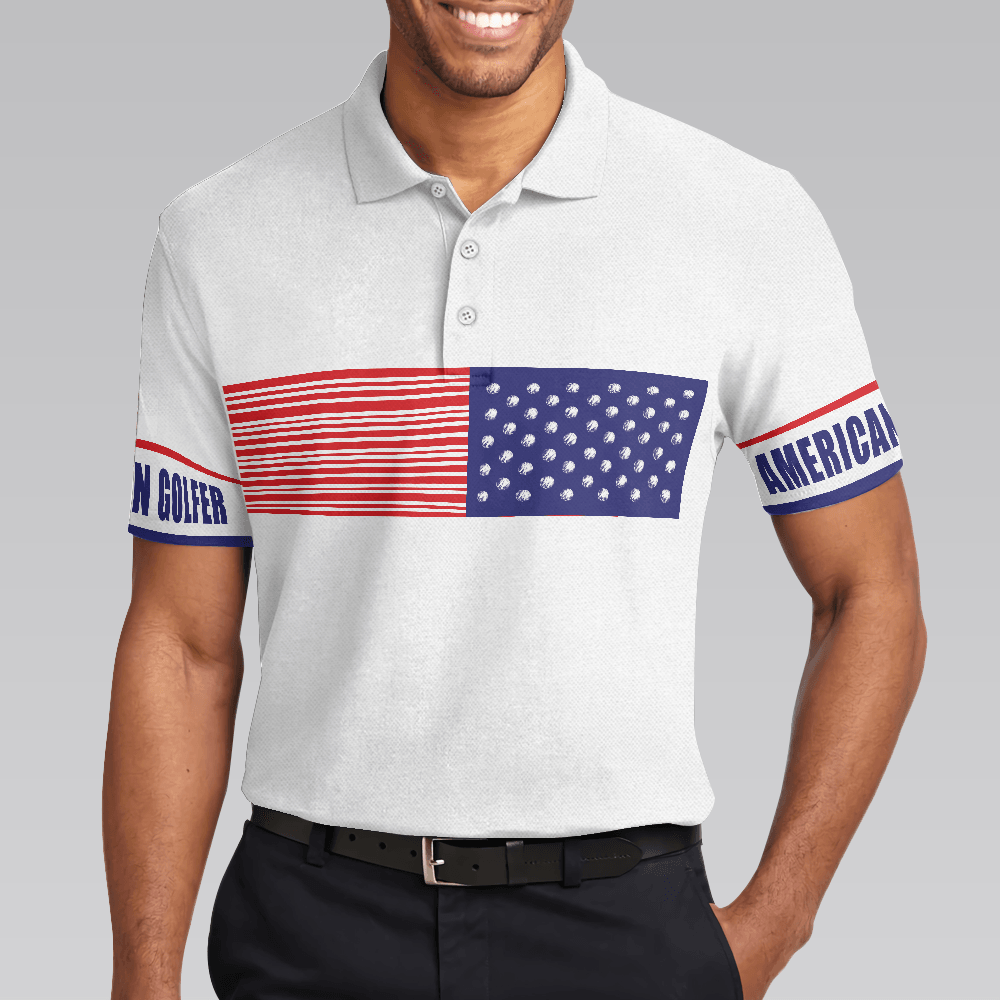 Golf Men Polo Shirt, American Golfer, Strips Barcode American Flag Polo Shirt For Men - Best Gift For Golfers, Golf Lovers - Amzanimalsgift
