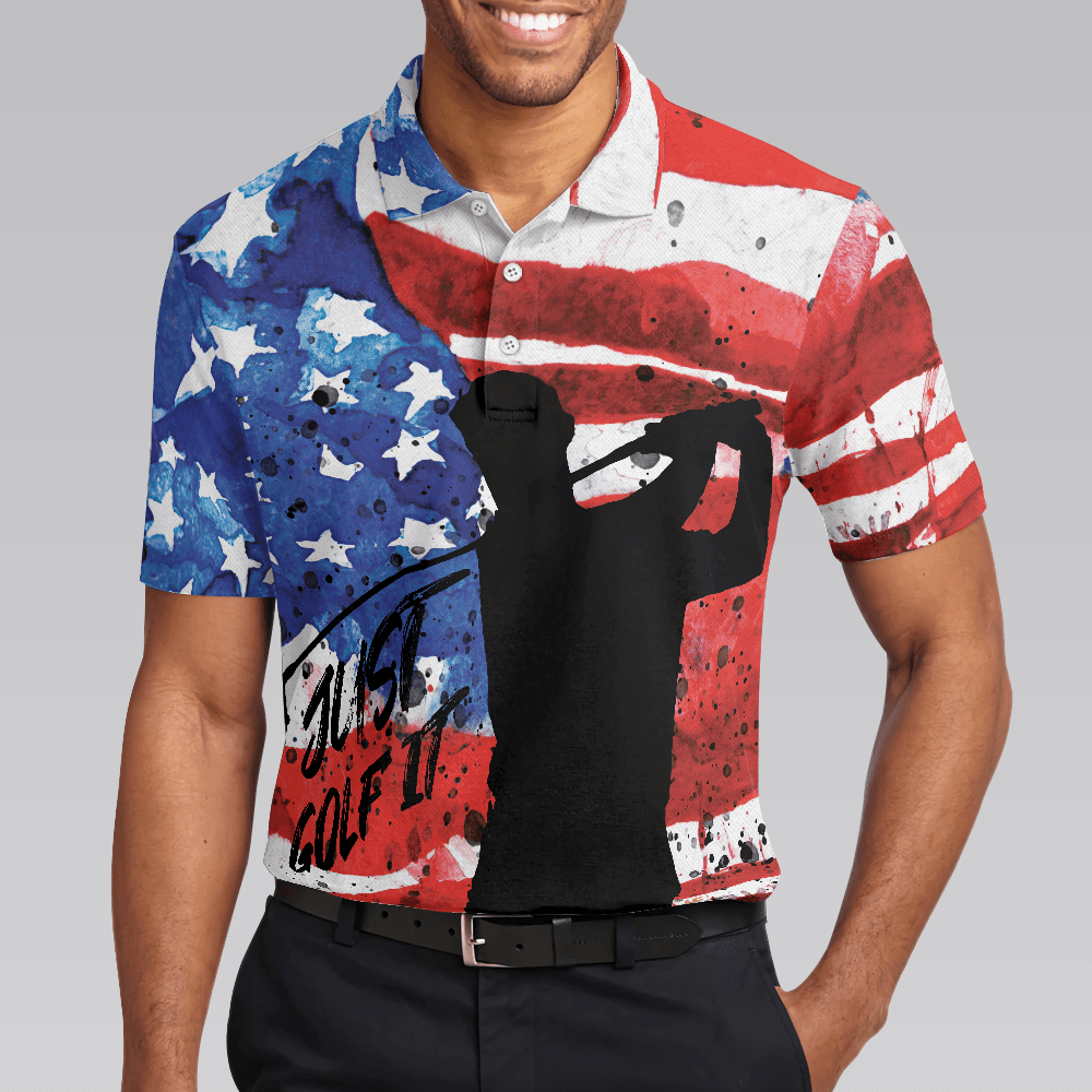 Golf Men Polo Shirt, American Golfer, Wet Paint American Flag Polo Shirt For Men - Best Gift For Golfers, Golf Lovers - Amzanimalsgift