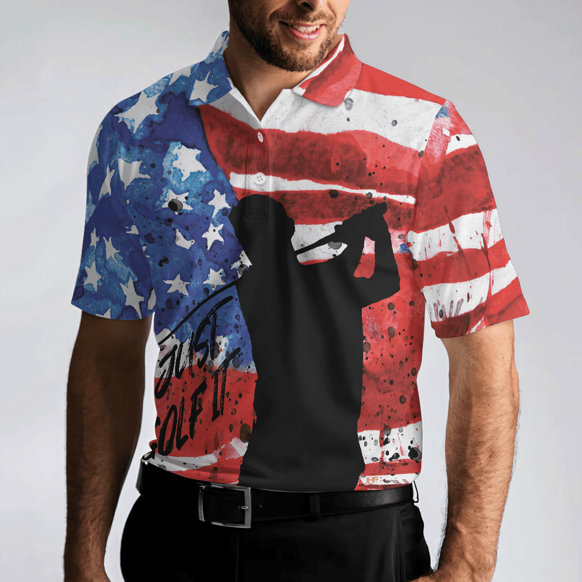 Golf Men Polo Shirt, American Golfer, Wet Paint American Flag Polo Shirt For Men - Best Gift For Golfers, Golf Lovers - Amzanimalsgift