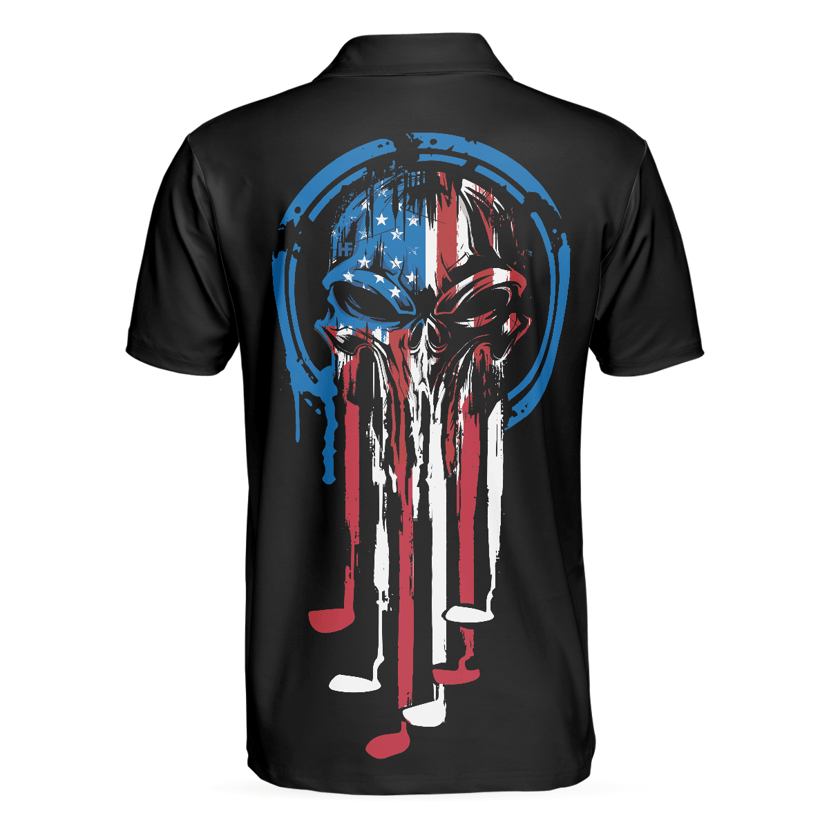 Golf Men Polo Shirt, American Skull Golf Clubs Polo Shirt Black, Wet Paint American Flag Skull Polo Shirt For Men - Gift For Golfers, Golf Lovers - Amzanimalsgift