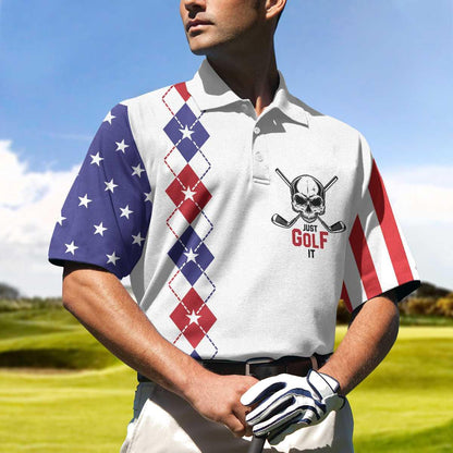 Golf Men Polo Shirt, Argyle Pattern American Flag, Just Golf It Skull Golf Polo Shirt For Men - Gift For Golfers, Golf Lovers - Amzanimalsgift