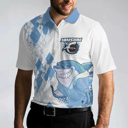 Golf Men Polo Shirt, Argyle Pattern American Flag Shark Polo Shirt, Jawsome Golfer Shark Shirts For Men - Gift For Golf Lovers, Golfers - Amzanimalsgift