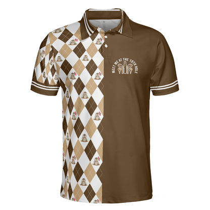 Golf Men Polo Shirt, Argyle Pattern Golf Shirts, Gopher Meet Me At The 19th Hole Short Sleeve Polo Shirt For Men - Gift For Golfers, Golf Lovers - Amzanimalsgift