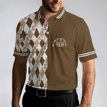 Golf Men Polo Shirt, Argyle Pattern Golf Shirts, Gopher Meet Me At The 19th Hole Short Sleeve Polo Shirt For Men - Gift For Golfers, Golf Lovers - Amzanimalsgift