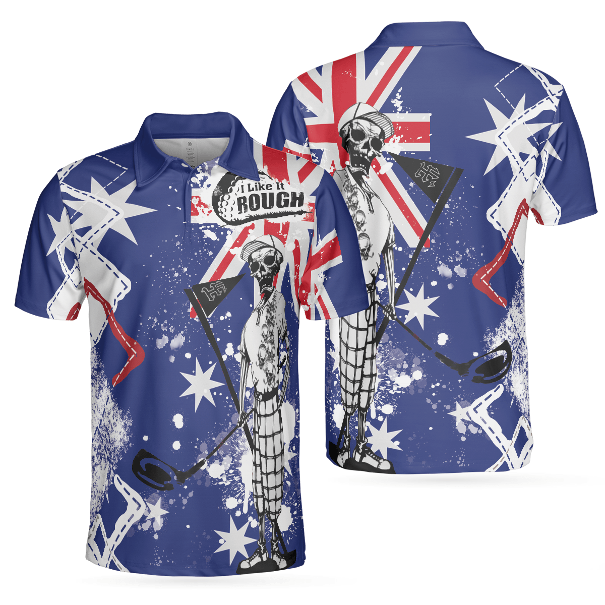 Golf Men Polo Shirt, Argyle Pattern Skeleton Golfing, Golf I Like It Rough Australian Flag Polo Shirt For Men - Best Gift For Golfers, Golf Lovers - Amzanimalsgift