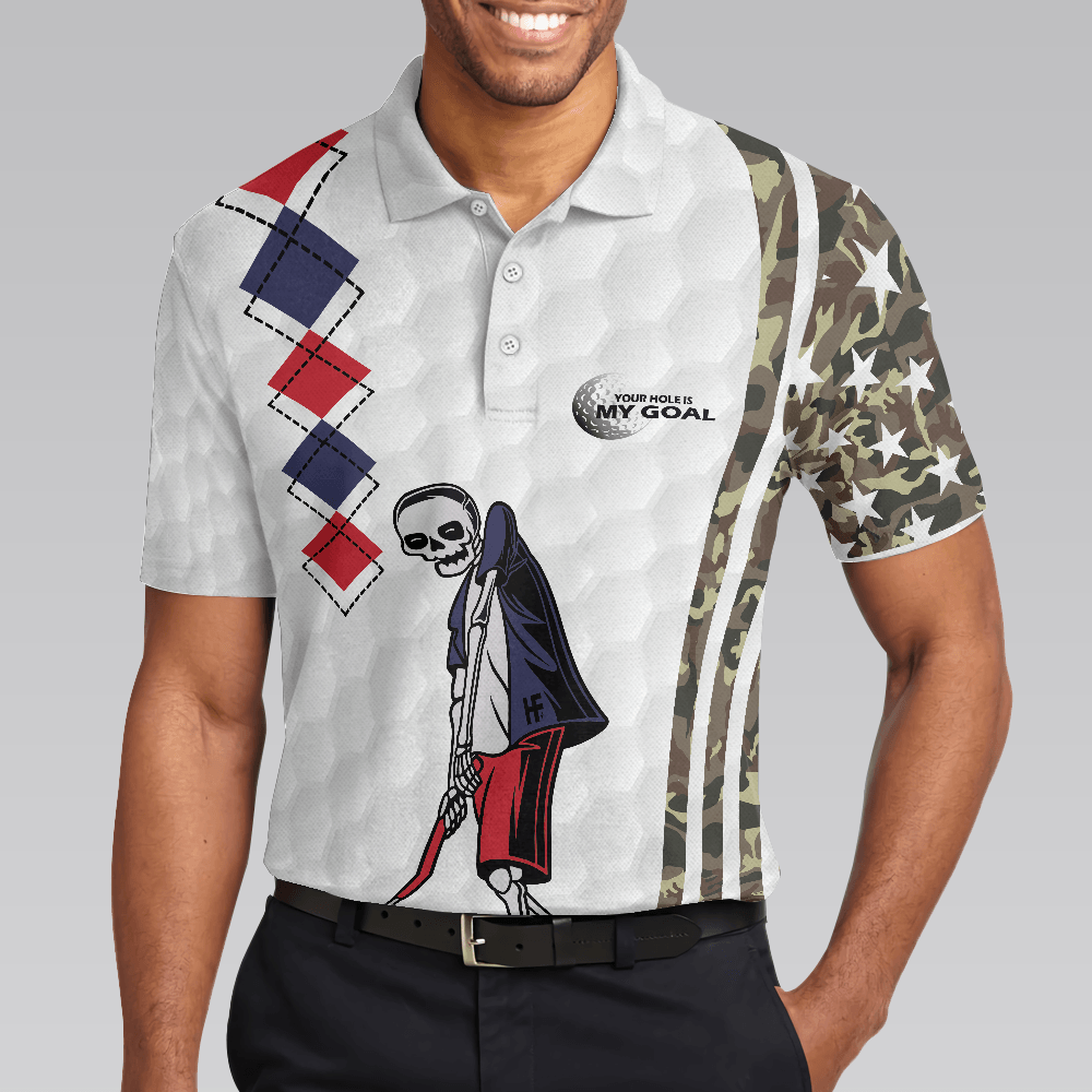 Golf Men Polo Shirt, Be Skull And Goal Camouflage, Your Hole Is My Goal Stripes Pattern Shirt, Camo Golf Shirt For Men - Gift For Golf Lovers, Golfers - Amzanimalsgift