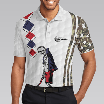 Golf Men Polo Shirt, Be Skull And Goal Camouflage, Your Hole Is My Goal Stripes Pattern Shirt, Camo Golf Shirt For Men - Gift For Golf Lovers, Golfers - Amzanimalsgift