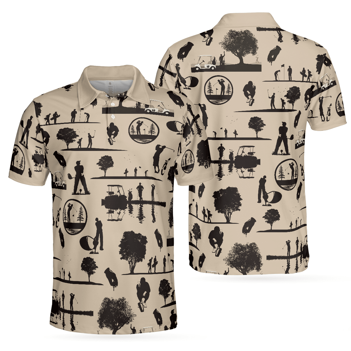 Golf Men Polo Shirt, Beige Vintage Silhouette Golfers Cream Polo Shirt, Best Golf Shirt For Men - Gift Idea For Golfers, Golf Lovers - Amzanimalsgift