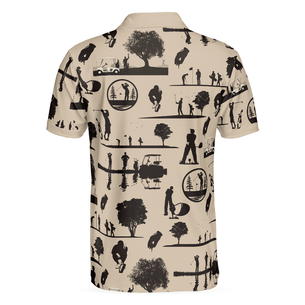 Golf Men Polo Shirt, Beige Vintage Silhouette Golfers Cream Polo Shirt, Best Golf Shirt For Men - Gift Idea For Golfers, Golf Lovers - Amzanimalsgift