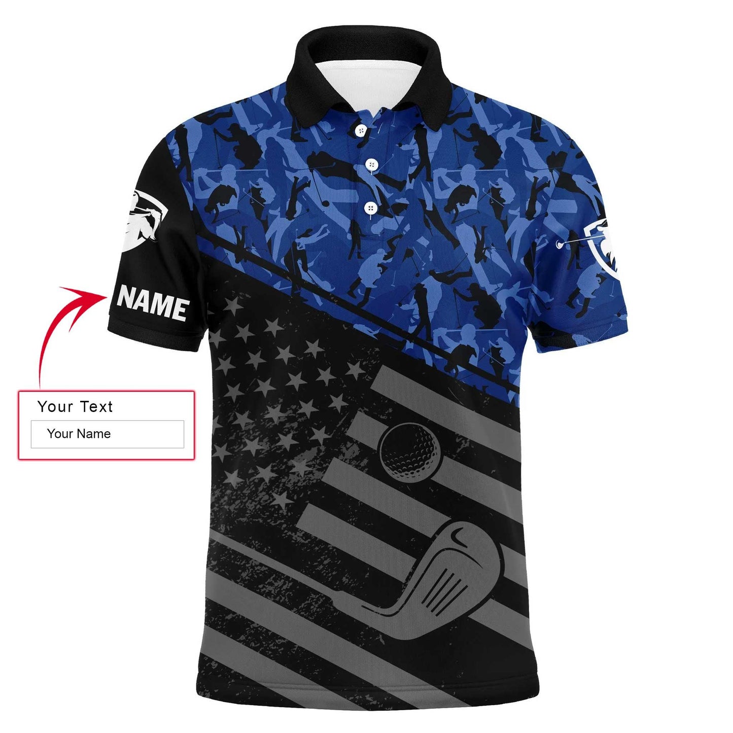 Golf Men Polo Shirt - Black American Flag Patriotic Camo Pattern Custom Name Apparel - Personalized Gift For Golf Lover, Team, 4th July, Patriotic - Amzanimalsgift