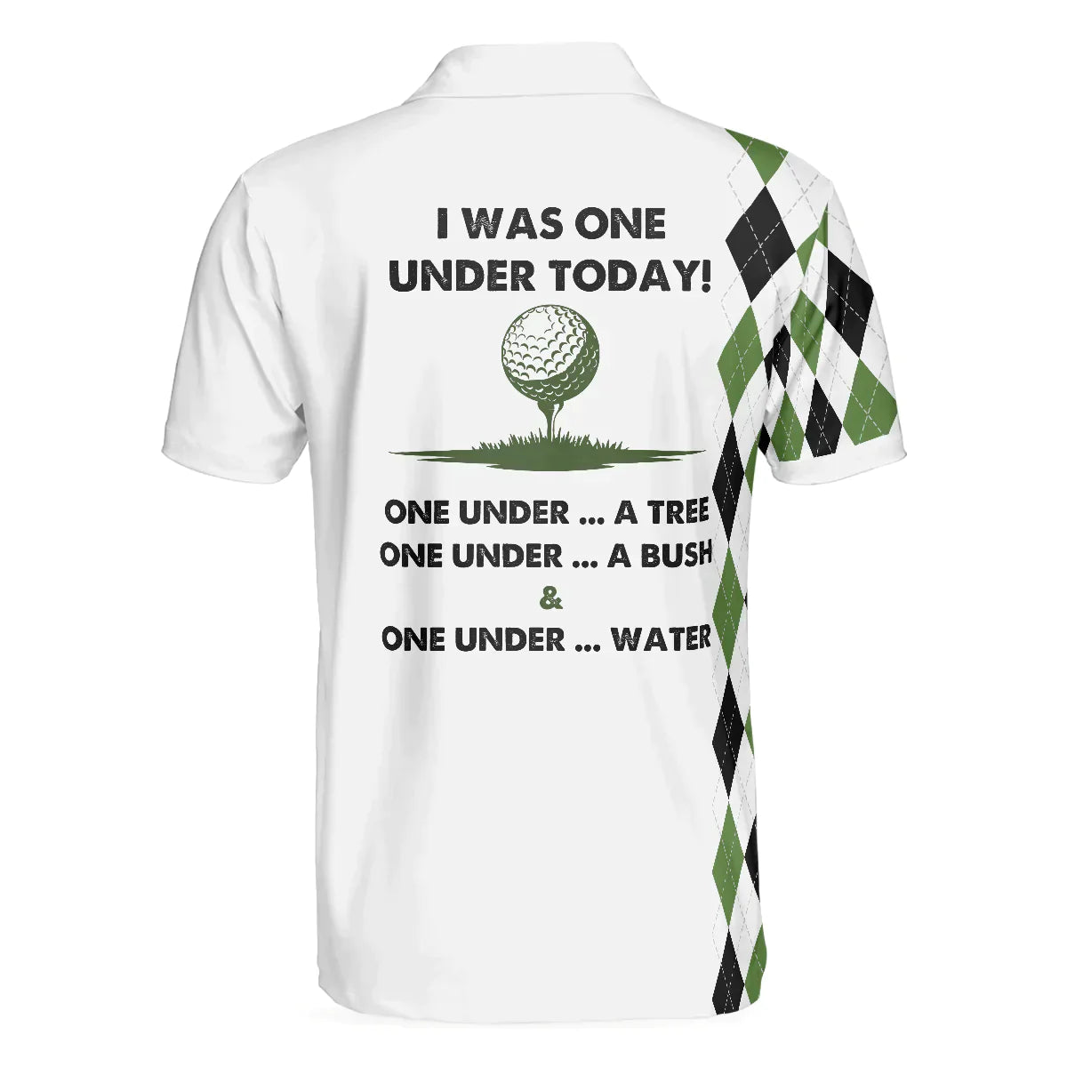 Golf Men Polo Shirt, Black And Green Argyle Pattern Skeleton, I Was One Under Today Polo Shirt, Gift Idea For Male Players, Golfers, Golf Lovers - Amzanimalsgift