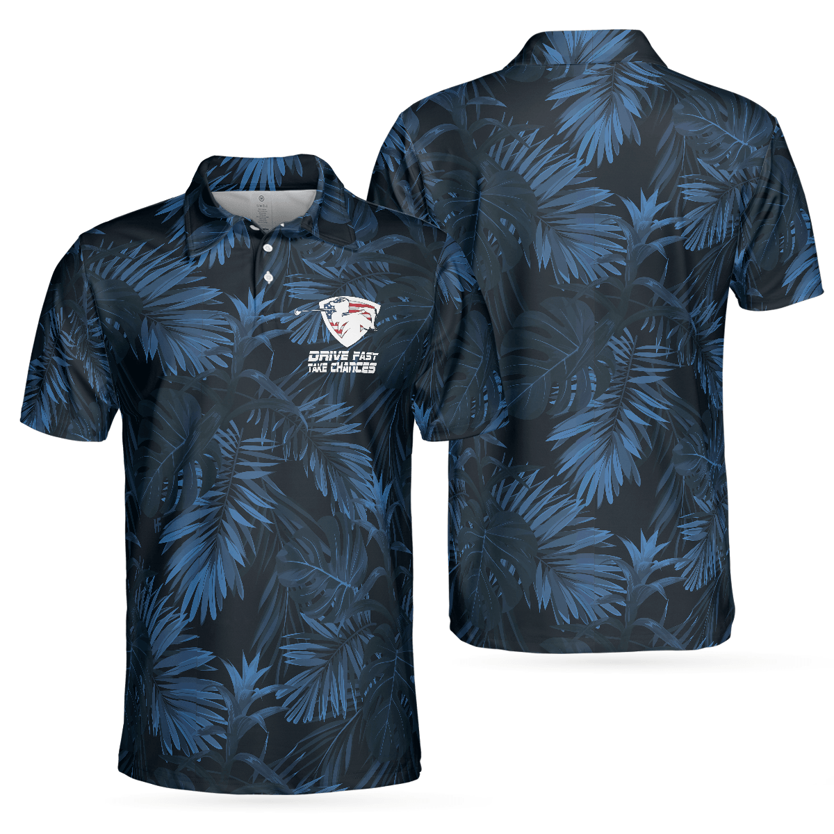 Golf Men Polo Shirt, Black And Navy Blue Tropical Pattern, Golfing American Flag Polo Shirt - Best Golf Shirt For Men, Golfer, Golf Lovers - Amzanimalsgift